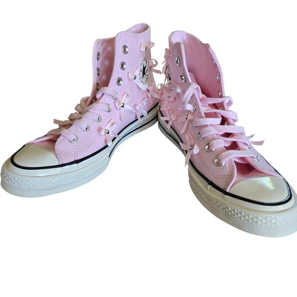 Converse Chuck Taylor High Top Womens 8.5 Pink New Bow Studded A14444C Sneaker - Picture 2 of 7